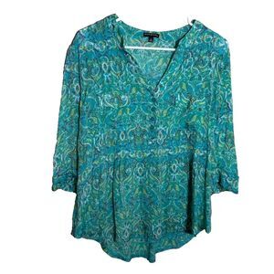 Ava & Grace Blouse Women's XL V-Neck Popover Printed Lightweight 3/4 Sleeve Top